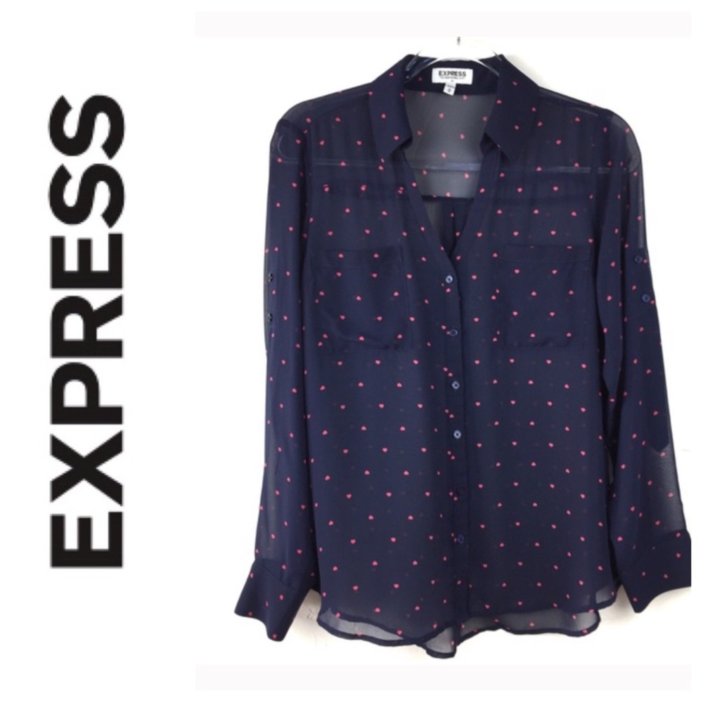 EXPRESS PORTOFINO PRINTED LONG SLEEVE BLOUSE XS